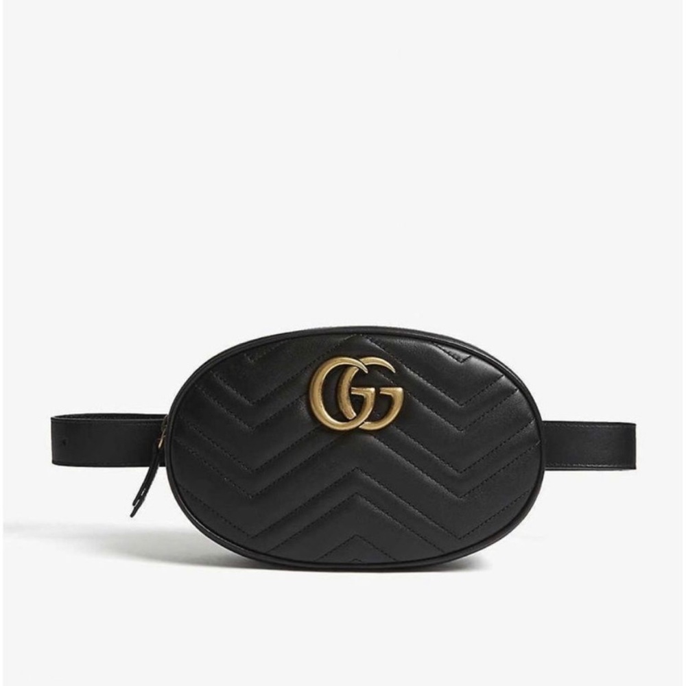 Gucci GG Black Marmont Matelasse Leather Belt Bag size 85. With dust bag and box